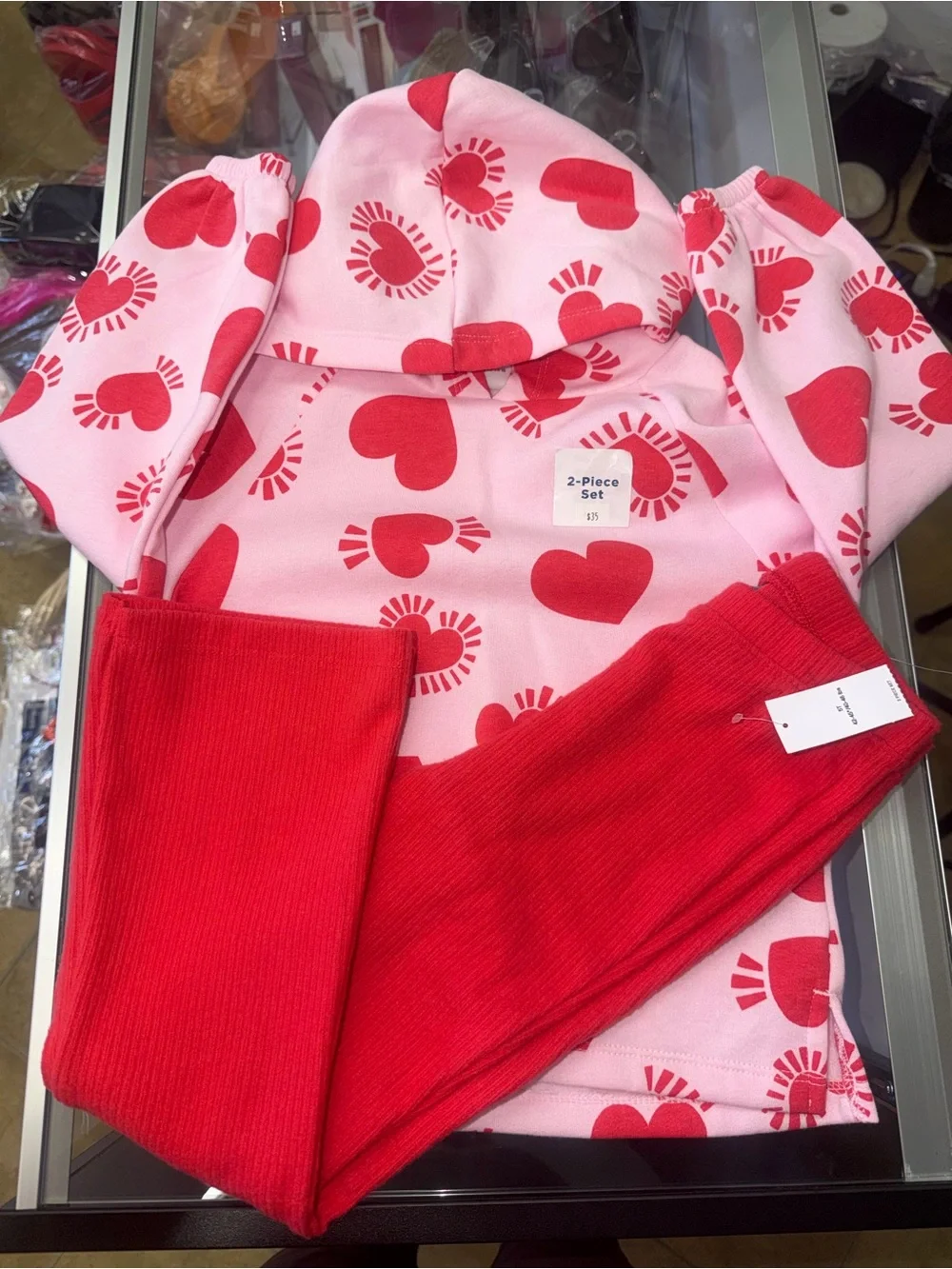 Old Navy Pink and Red Heart Print Kids Matching Set